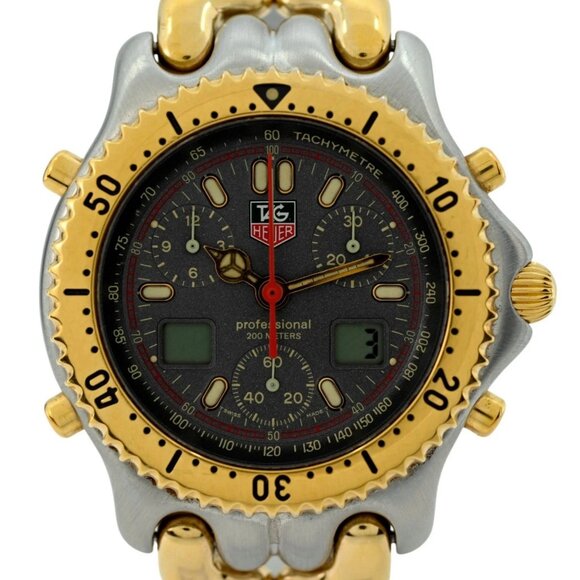Tag Heuer 38mm Men's Two-Tone SEL Ani-Digi Chronograph Grey Dial Watch - Picture 1 of 8